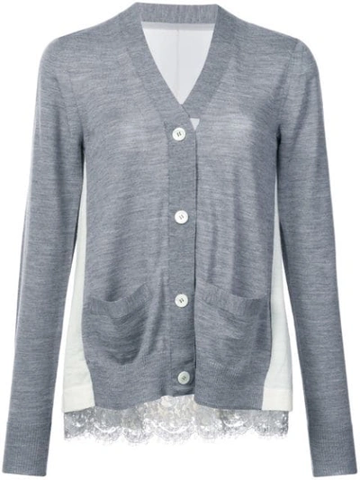 Sacai Contrast Long-sleeve Cardigan - 灰色 In Grey