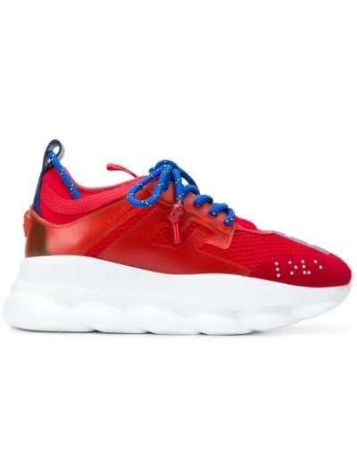 Versace Chain Reaction Meshed Sneakers In Red