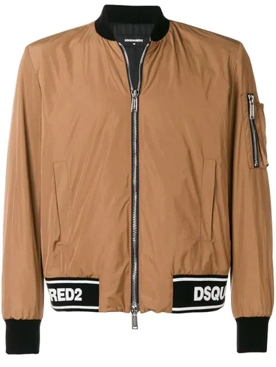 Dsquared2 Logo Ribbed Bomber Jacket In Brown