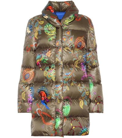 Etro Snap-front Long-sleeve Multicolor Lemur-print Puffer Coat In Green