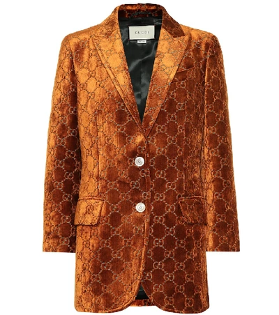 Gucci Embroidered Velvet Blazer In Brown