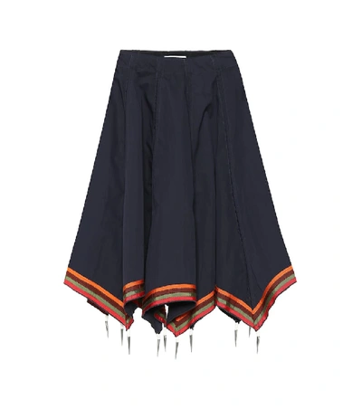 Jw Anderson J.w.anderson Woman Grosgrain-trimmed Embellished Cotton-twill Skirt Navy In Black