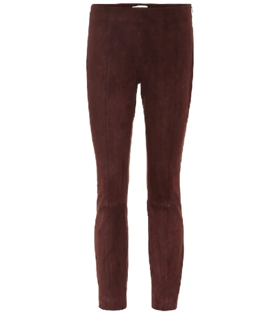 The Row Cosso Skinny Suede Trousers In Mahogany