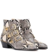 Chloé Susanna Studded Snake-effect Leather Ankle Boots In Multicoloured