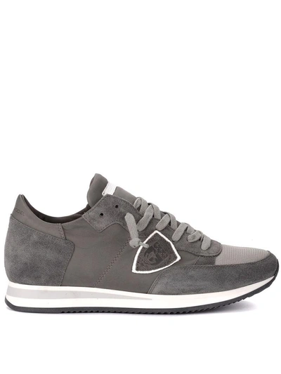 Philippe Model Tropez Grey Suede And Leather Trainer In Grigio