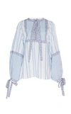 ANDREW GN TIE-DETAILED STRIPED VOILE BLOUSE,T14RB/ZAC19