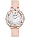 Bulova Women's Rose Goldtone Stainless Steel, White Mother-of-pearl & Diamond Leather-strap Watch