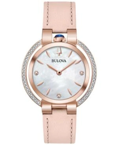 Bulova Women's Rose Goldtone Stainless Steel, White Mother-of-pearl & Diamond Leather-strap Watch