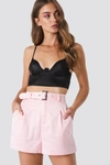GALORE X NA-KD Shiny Belted Shorts Pink