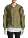 3.1 Phillip Lim Satin And Striped Poplin Bomber Jacket In Everglade