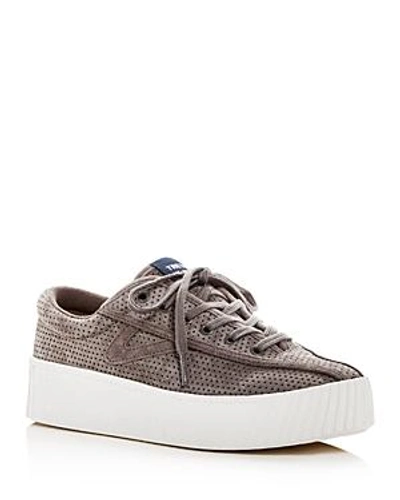 Tretorn Women's Nylite Bold Perforated Nubuck Leather Lace Up Platform Trainers In Graphite/ Graphite