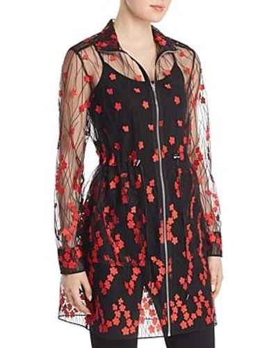 Elie Tahari Nicolette Embroidered Sheer Zip-front Coat In Court Red