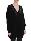 Givenchy Long-sleeve Studded V-neck Oversize Cashmere-blend Sweater In Nero