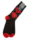 Alexander Mcqueen Red Argyle Wool-blend Socks In Black And Red