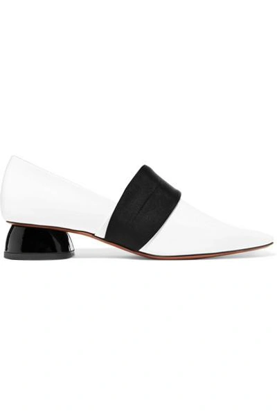 Neous Olabium Satin-trimmed Patent-leather Pumps In White