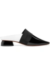 NEOUS ZYGO SATIN-TRIMMED TWO-TONE PATENT LEATHER MULES