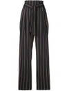 VINCE STRIPED BELTED HIGH WAIST TROUSERS