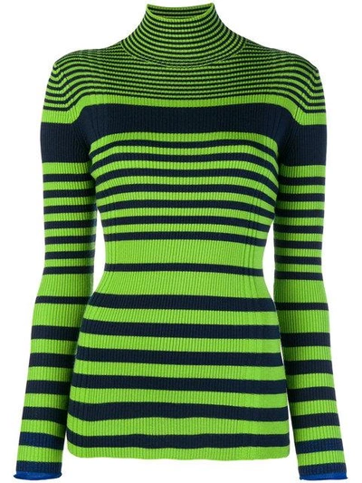 Victoria Victoria Beckham Ribbed Striped Polo Neck In Green