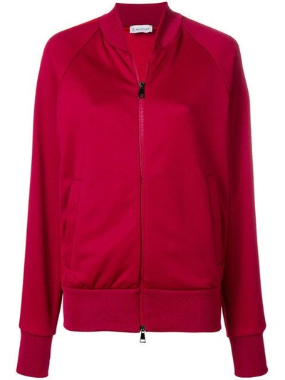 Moncler Side-stripe Knit Bomber Jacket/cardigan In Red