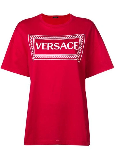 Versace 几何logo印花全棉t恤 - 红色 In Red