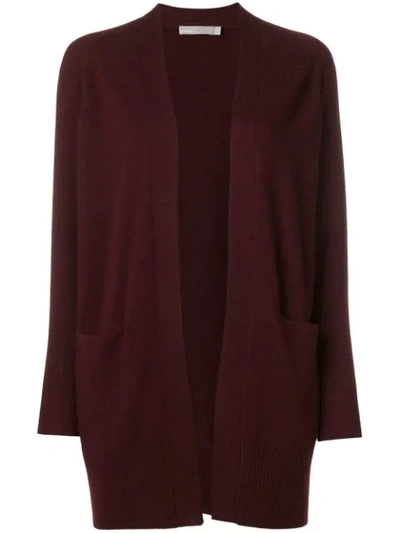 Vince Long Cashmere Raglan-sleeve Cardigan Sweater In Red