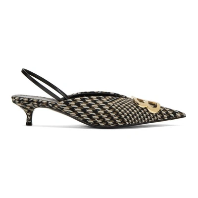 Balenciaga Logo-embellished Prince Of Wales Tweed Slingback Pumps In Other