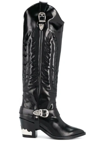 Toga Knee Length Cowboy Boots In Black