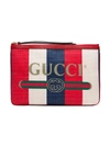 GUCCI GUCCI BLUE AND RED LOGO PRINT CANVAS CLUTCH BAG - UNAVAILABLE