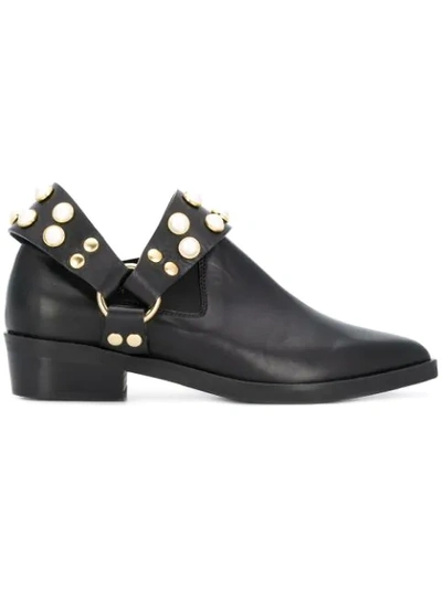 Coliac Griet Black Leather Ankle Boot With Pearls In Nero