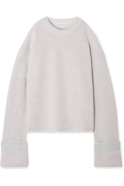 Stella Mccartney Cold-shoulder Ribbed-knit Wool Jumper In Light Gray