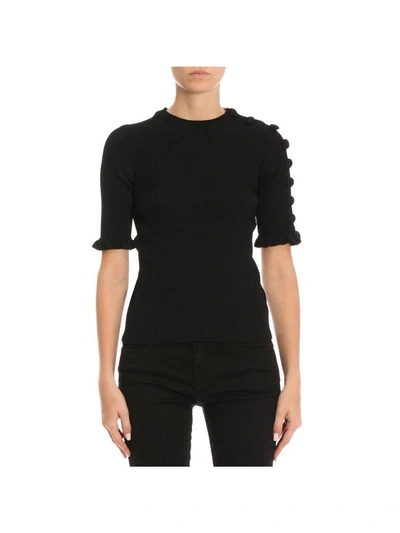 Red Valentino Button Detail Rib Knit Top In Black