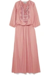MELISSA ODABASH SIENNA EMBROIDERED VOILE MAXI DRESS