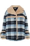 MIU MIU SHEARLING-TRIMMED CHECKED WOOL-BLEND FLANNEL JACKET