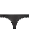 LA PERLA LOVE STONE EMBROIDERED SWISS-DOT TULLE, STRETCH-JERSEY AND LACE THONG