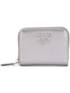 PRADA PRADA LOGO PLAQUE ZIPPED CARD CASE - METALLIC