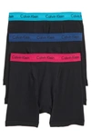 Calvin Klein Men's Cotton Stretch Boxer Briefs 3-pack Nu2666 In Black Seaway/ Blue/ Amaranth