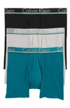 Calvin Klein Men's Comfort Microfiber Boxer Brief 3 Pack In Black/ Gaze/ Sea Green
