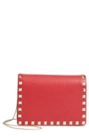 Valentino Garavani Rockstud Leather Pouch Wallet On A Chain In Poudre Beige