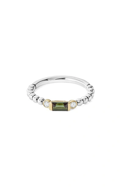 Lagos 18k Gold & Sterling Silver Green Tourmaline & Diamond Stacking Ring In Green/white