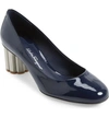 FERRAGAMO LUCCA ROUNDED TOE FLOWER HEEL PUMP,0672733