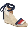 Gucci Lilibeth Sylvie Web Espadrille Wedge Sandal In White/ Blue