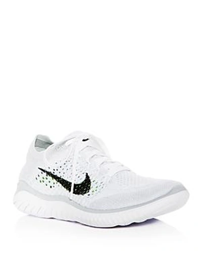 Nike Women's Free Rn Flyknit 2018 Lace Up Trainers In White/black/pure Platinum