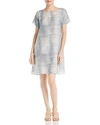 Eileen Fisher Daze Short-sleeve Printed Silk Dress, Petite In Blue Steel