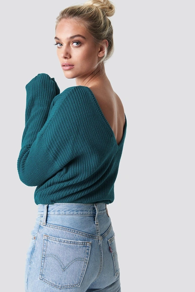 Na-kd Knitted Deep V-neck Sweater - Green