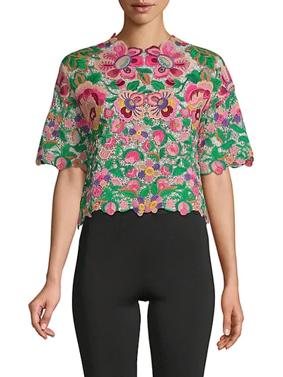 Valentino Short-sleeve Embroidered Top In Fiori
