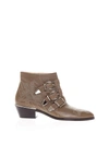 CHLOÉ BROWN STUDDED & BUCKLED BOOTS IN LEATHER,10641698