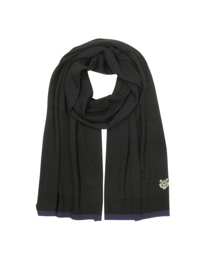 Kenzo Tiger Crest Wool Scarf In Black