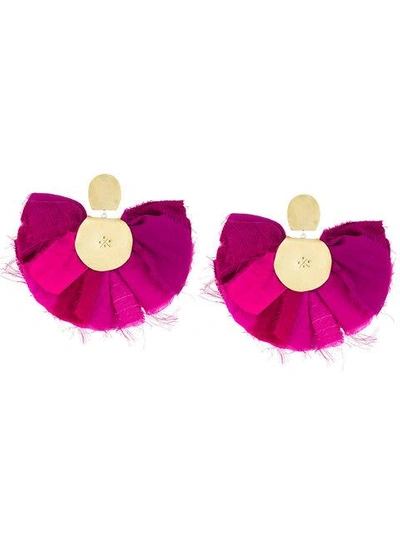 Katerina Makriyianni Purple Hand Fan Silk And Silver Earrings In Pink