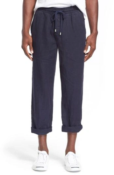 Vilebrequin Linen Regular Fit Drawstring Trousers In Bleu Marine