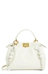 FENDI MINI PEEKABOO FLORAL LEATHER SATCHEL - WHITE,8BN244-9GK